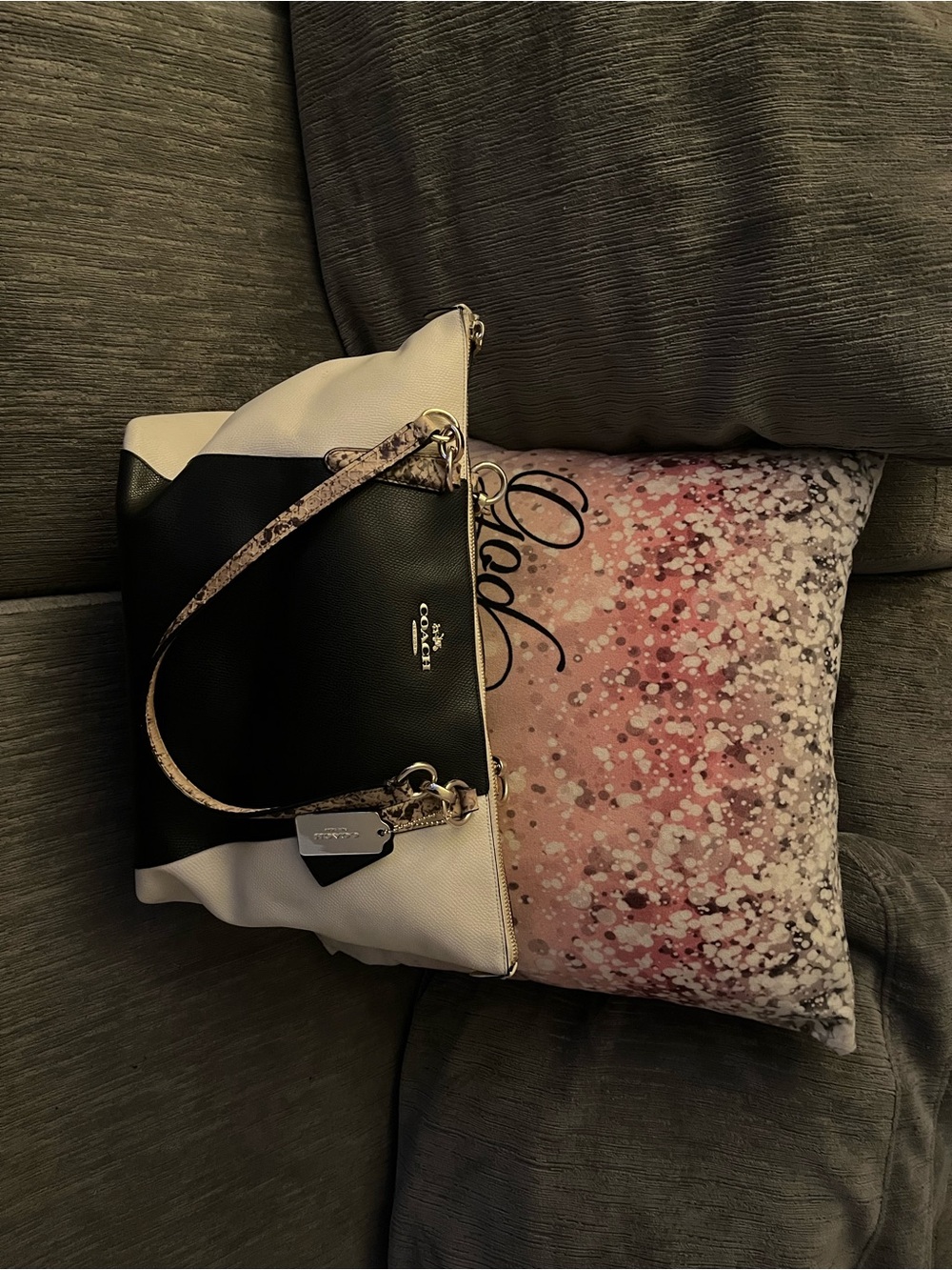 Coach Two-Tone Black and White Shoulder Tote with Gold Hardware